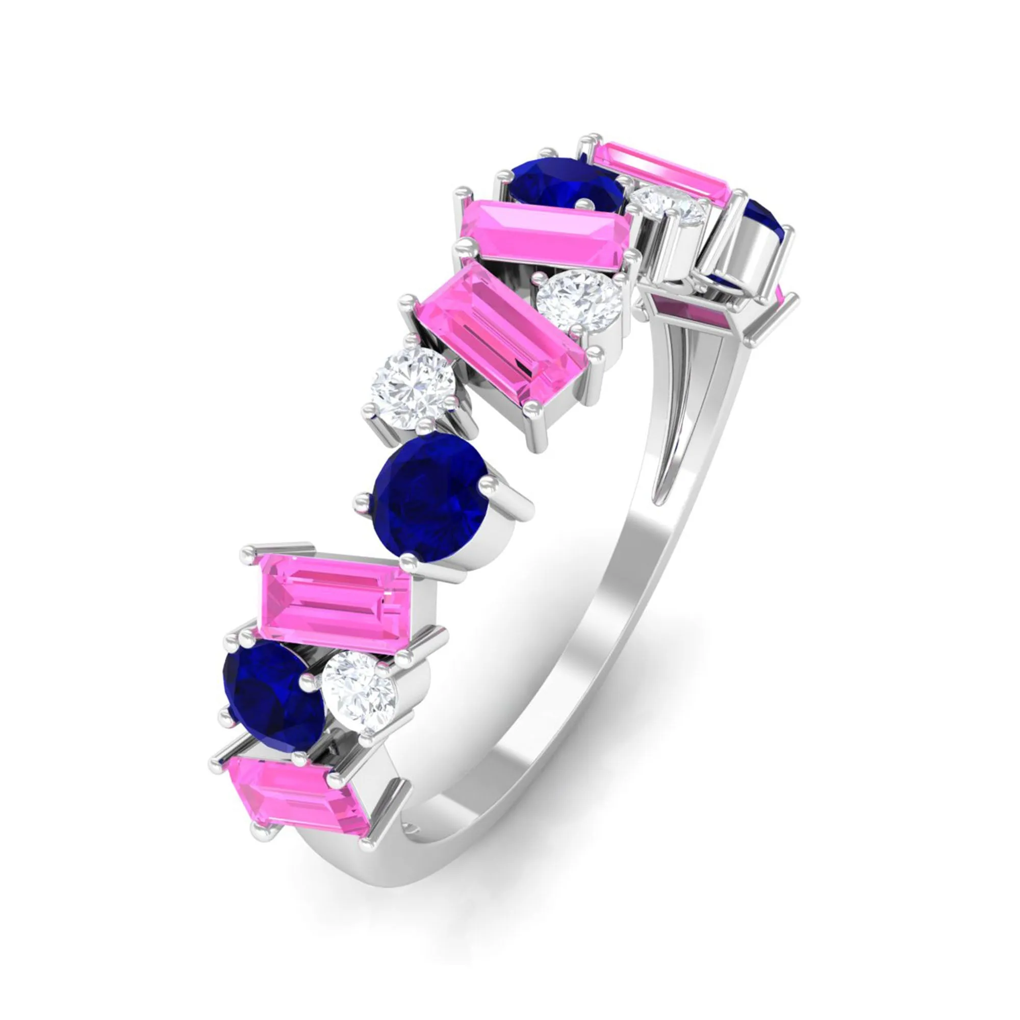 2 CT Lab-Created Pink and Created Blue Sapphire Half Eternity Ring