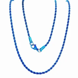 24 inch Anodized Blue Stainless Steel Rope Chain
