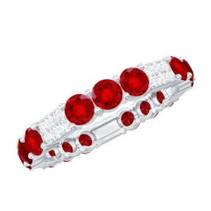 2.50 CT Created Ruby Designer Full Eternity Ring with Diamond