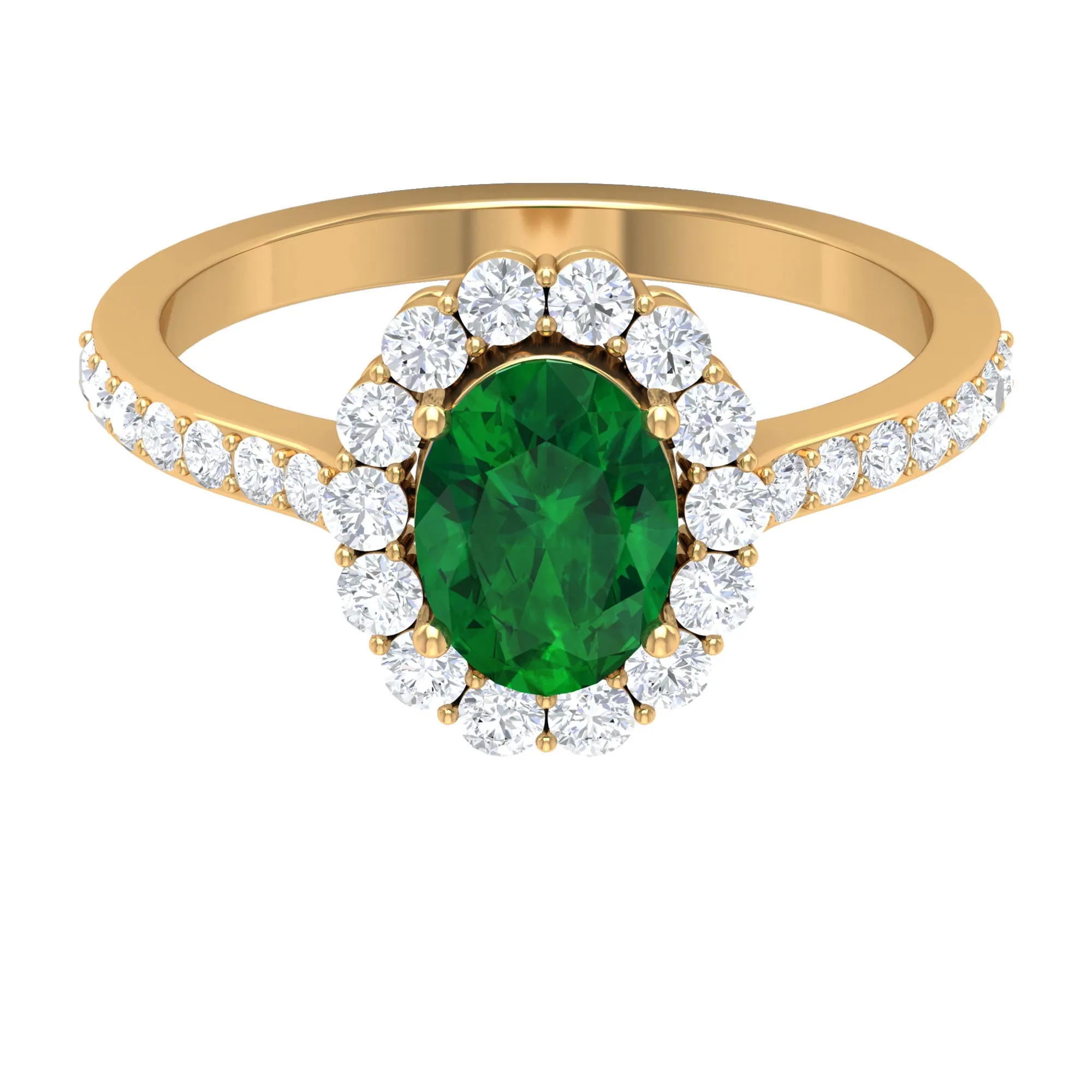 2.50 CT Oval Shape Created Emerald Ring with Moissanite Halo
