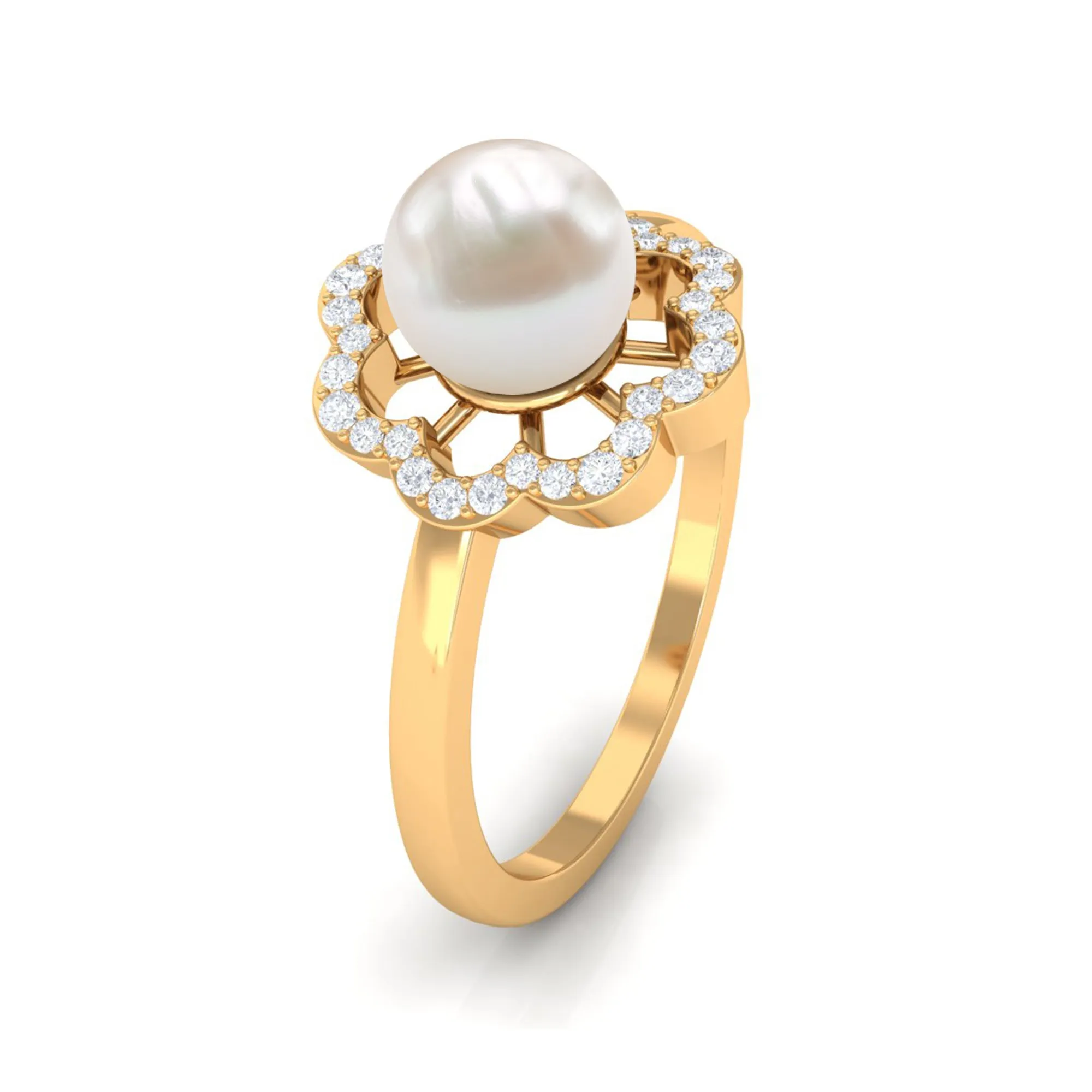 2.75 CT Freshwater Pearl Engagement Ring with Diamond Floral Halo
