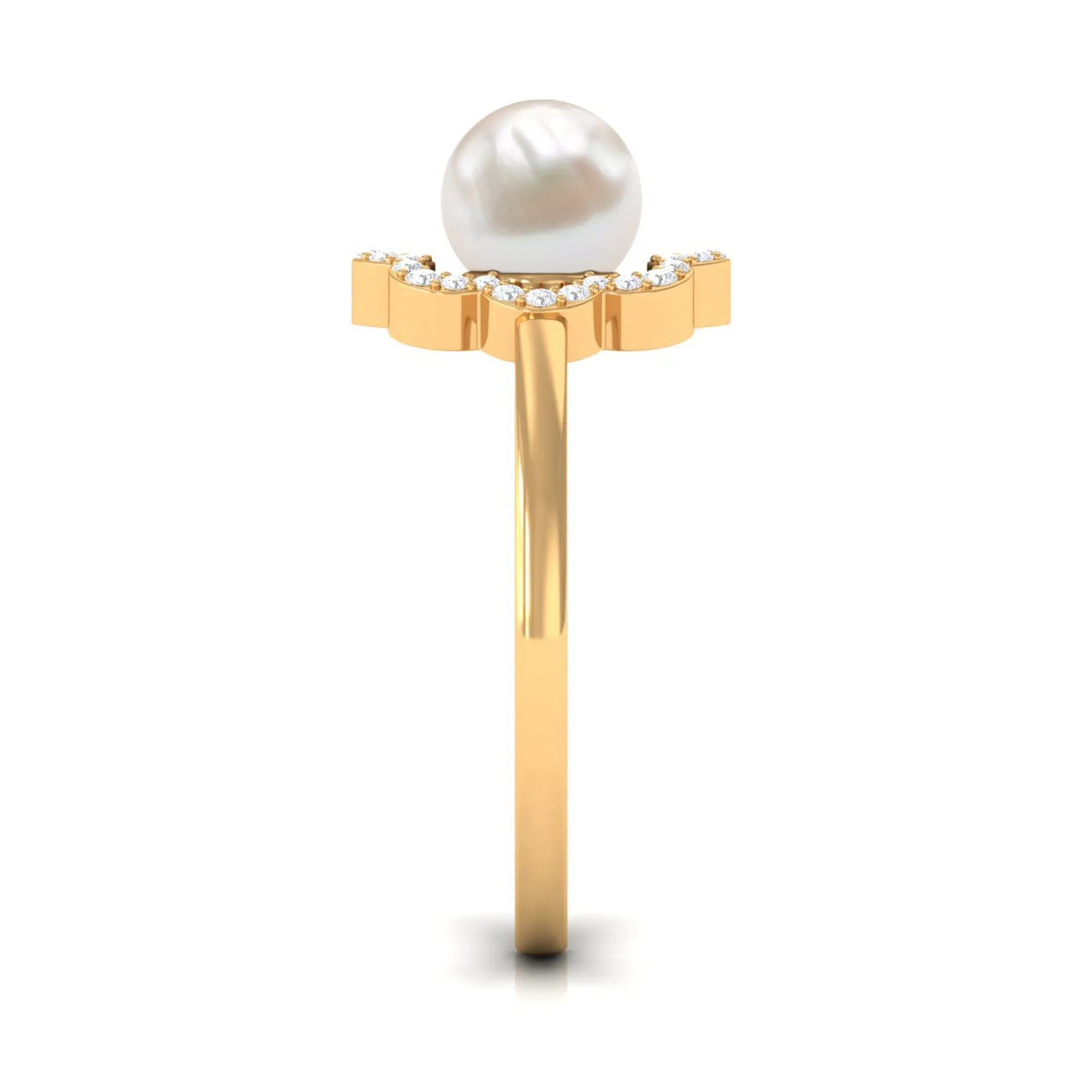 2.75 CT Freshwater Pearl Engagement Ring with Diamond Floral Halo