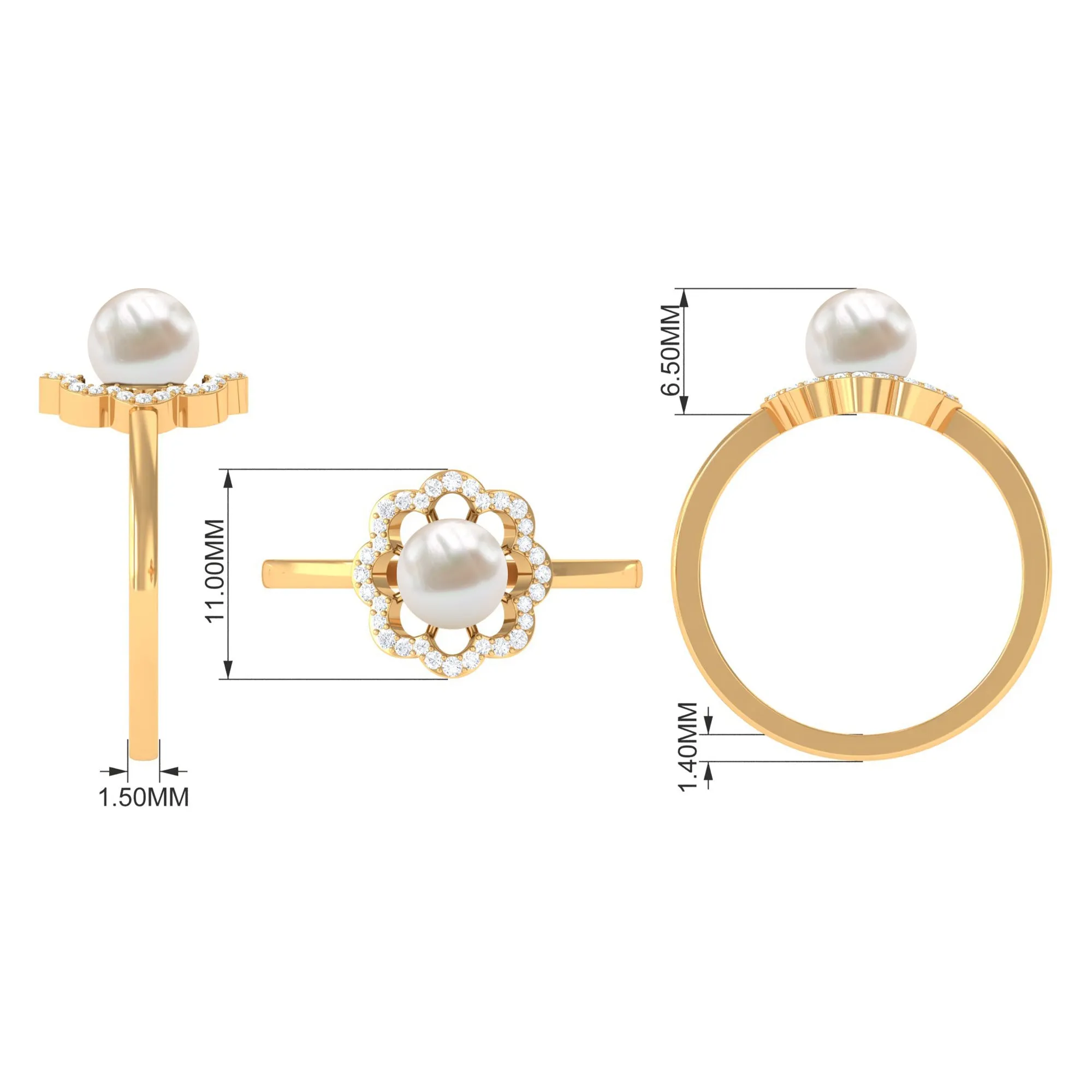 2.75 CT Freshwater Pearl Engagement Ring with Diamond Floral Halo
