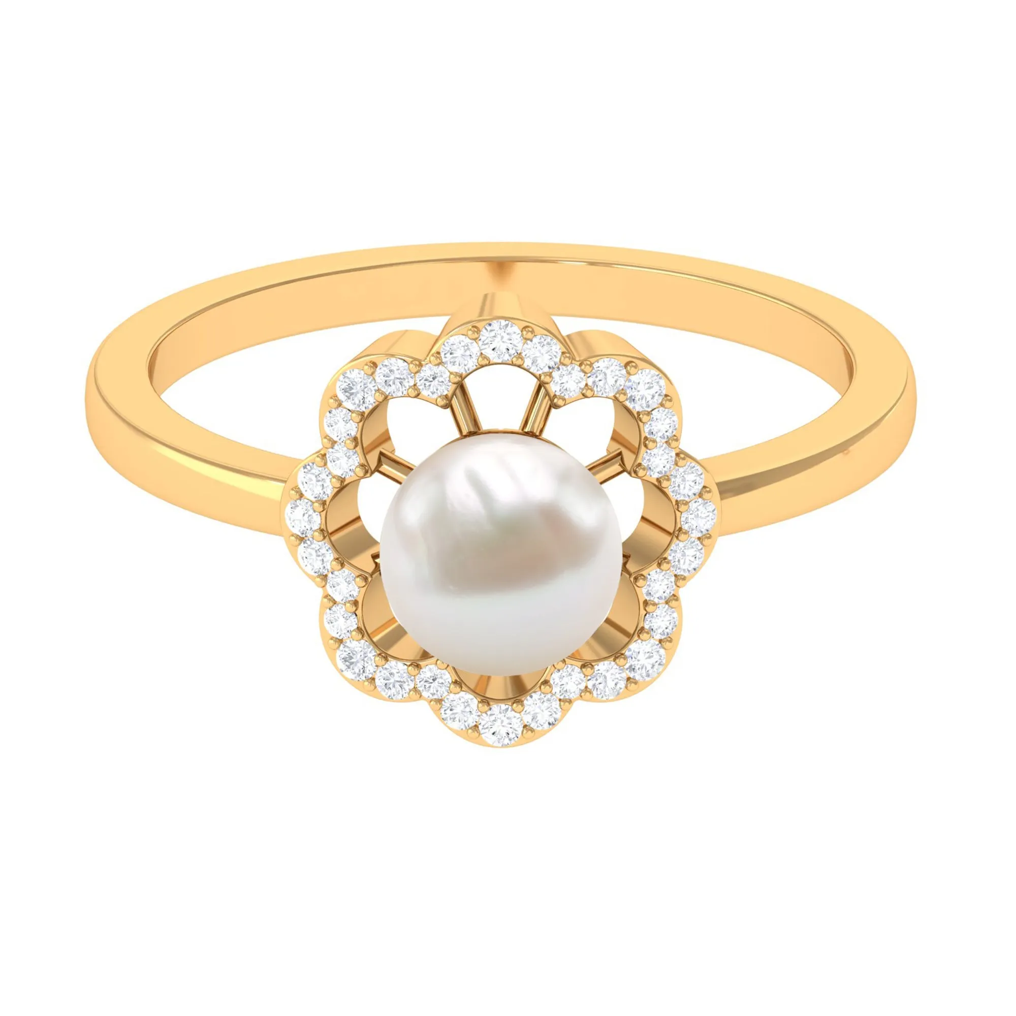 2.75 CT Freshwater Pearl Engagement Ring with Diamond Floral Halo