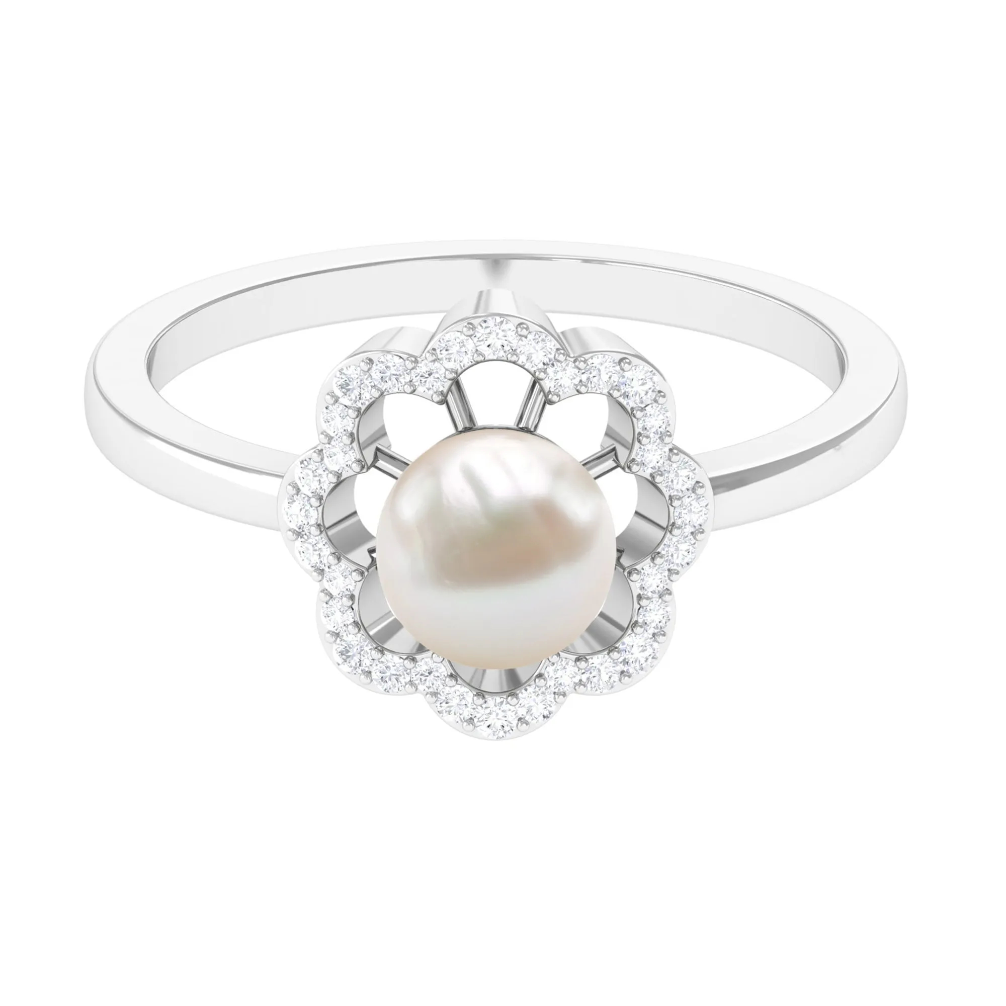 2.75 CT Freshwater Pearl Engagement Ring with Diamond Floral Halo