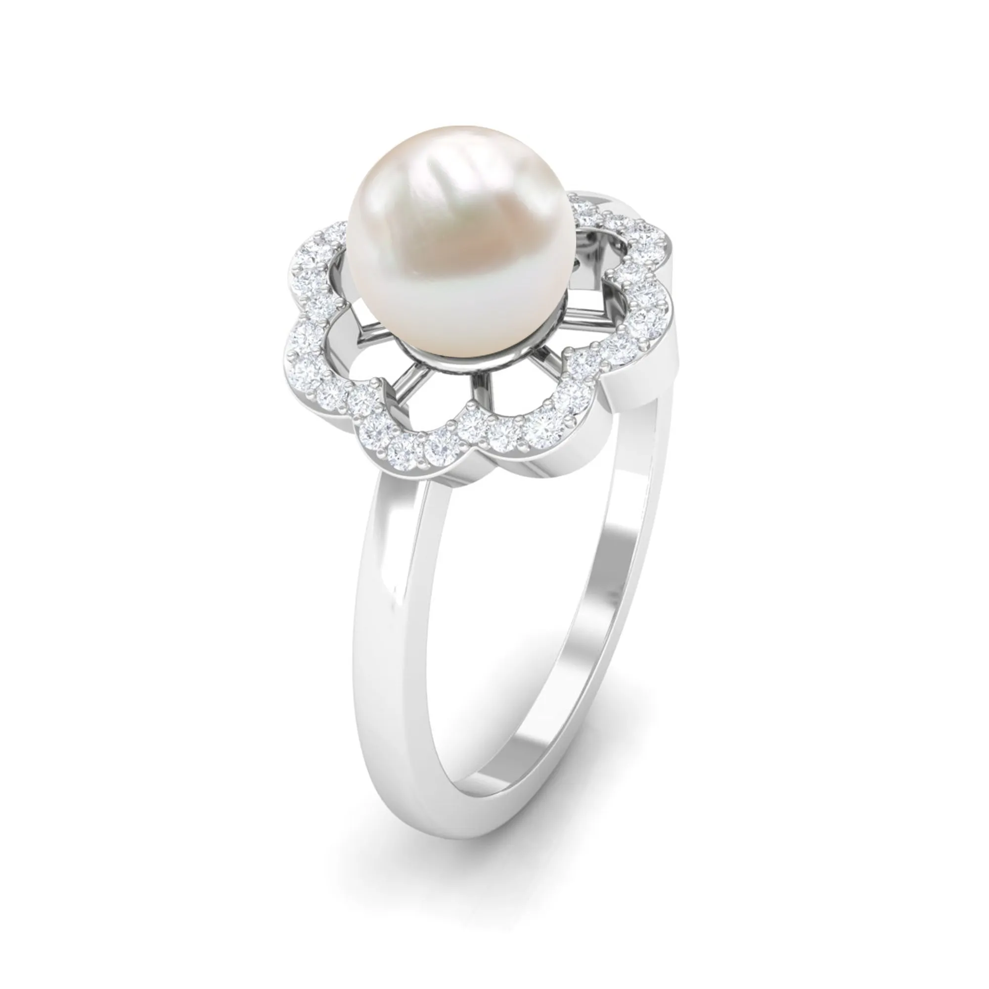 2.75 CT Freshwater Pearl Engagement Ring with Diamond Floral Halo