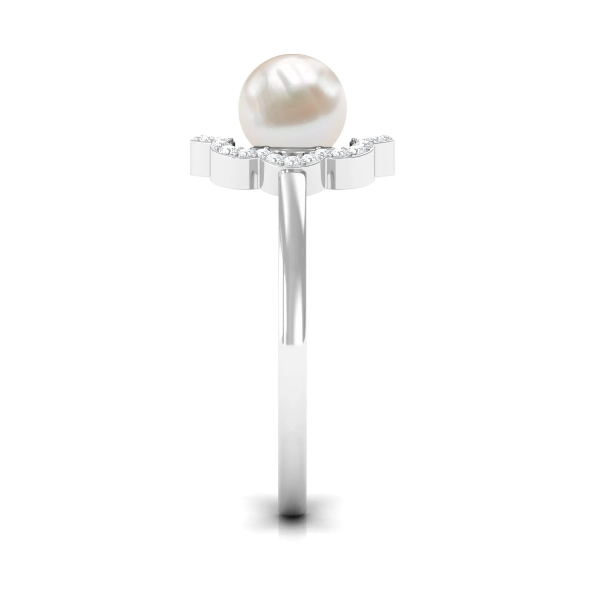 2.75 CT Freshwater Pearl Engagement Ring with Diamond Floral Halo