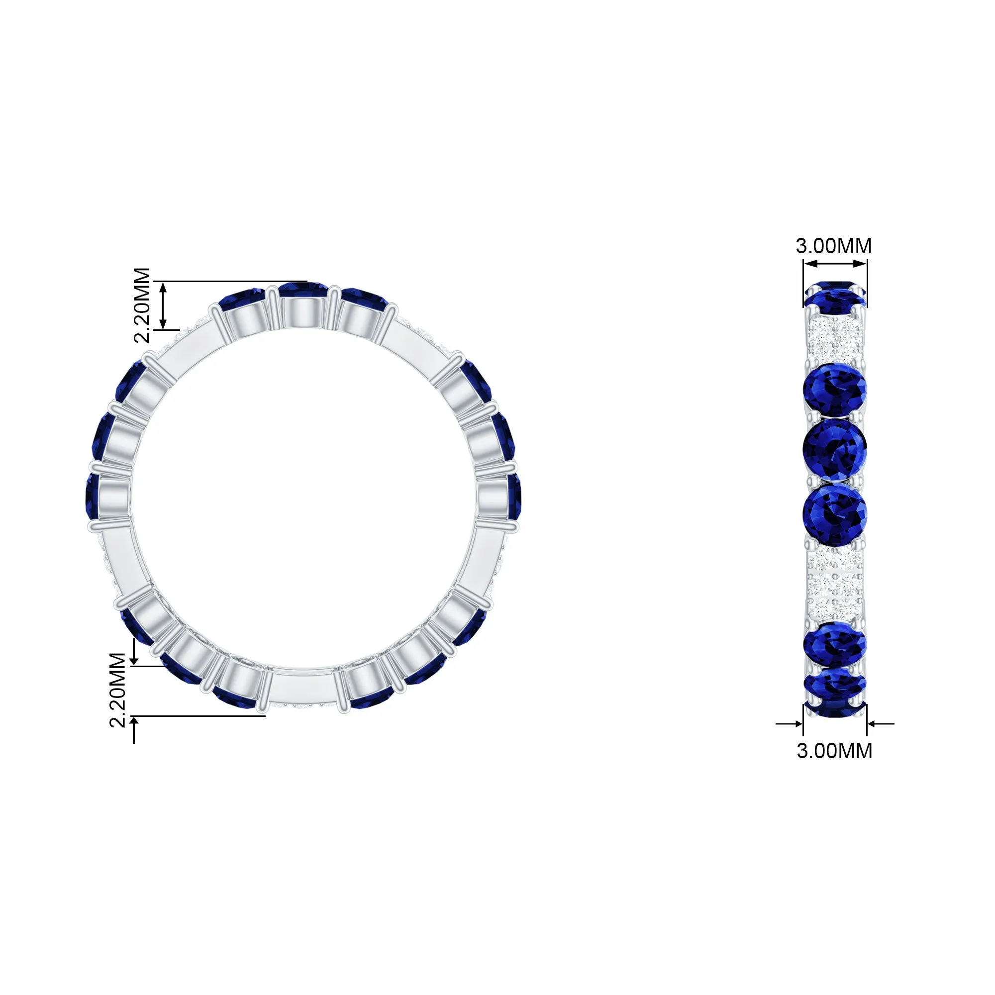 3 CT Blue Sapphire and Diamond Designer Eternity Band Ring