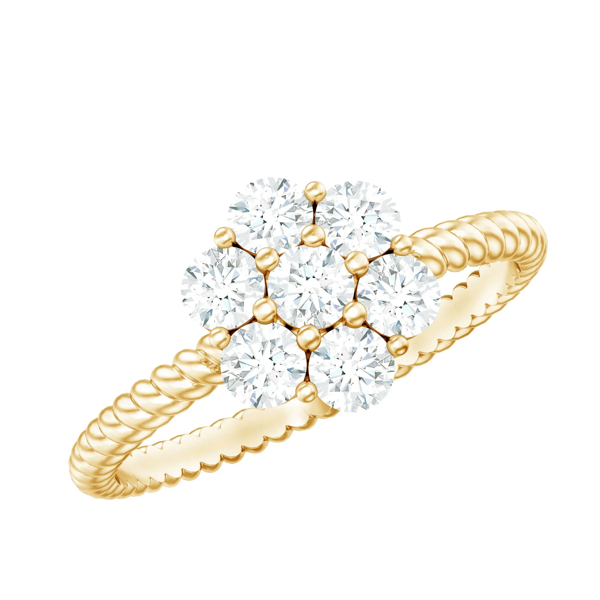 3/4 CT Moissanite Floral Cluster Ring with Twisted Rope Details