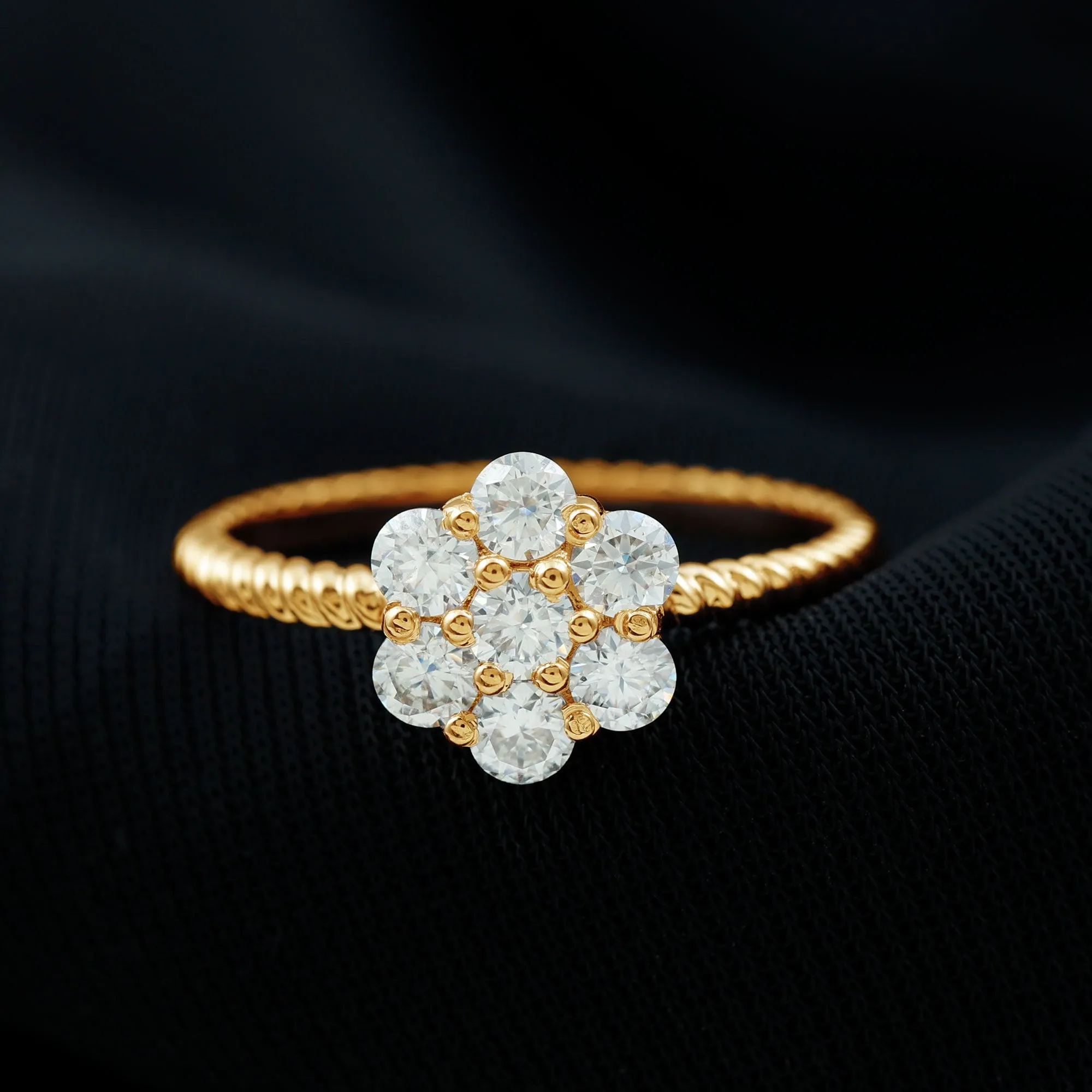 3/4 CT Moissanite Floral Cluster Ring with Twisted Rope Details