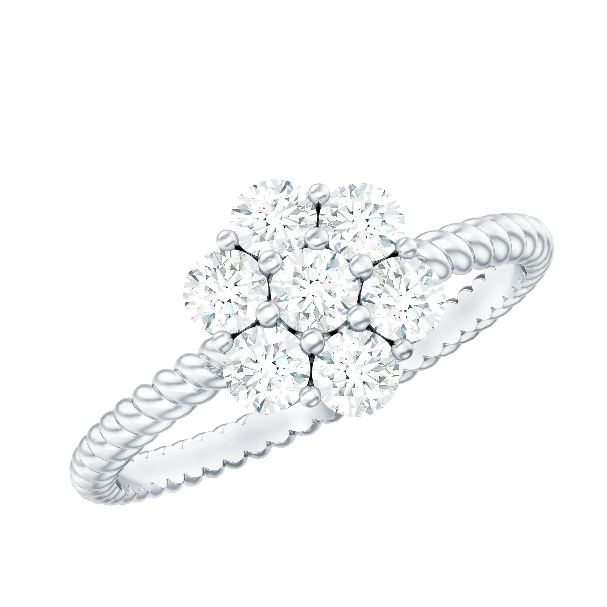 3/4 CT Moissanite Floral Cluster Ring with Twisted Rope Details