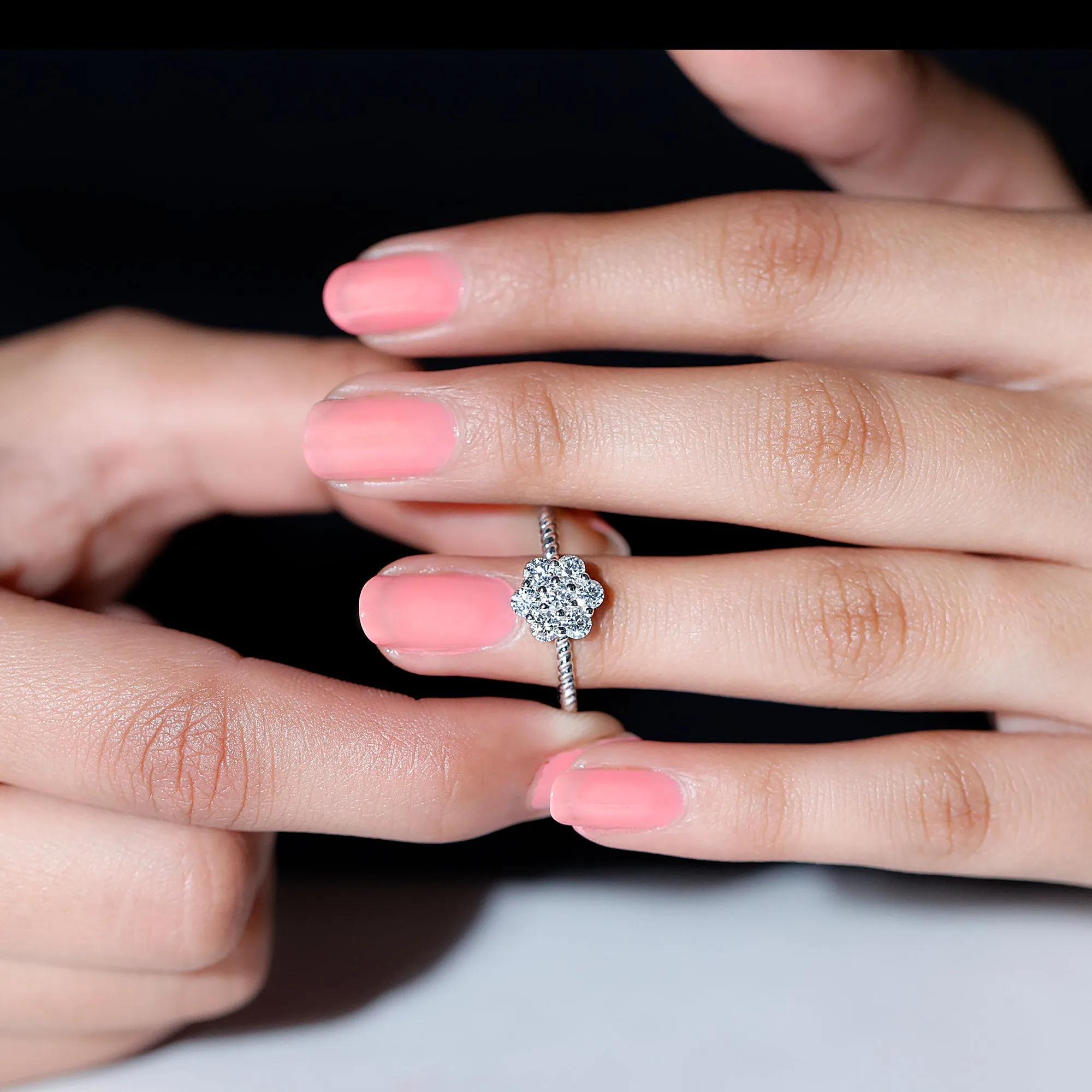 3/4 CT Moissanite Floral Cluster Ring with Twisted Rope Details