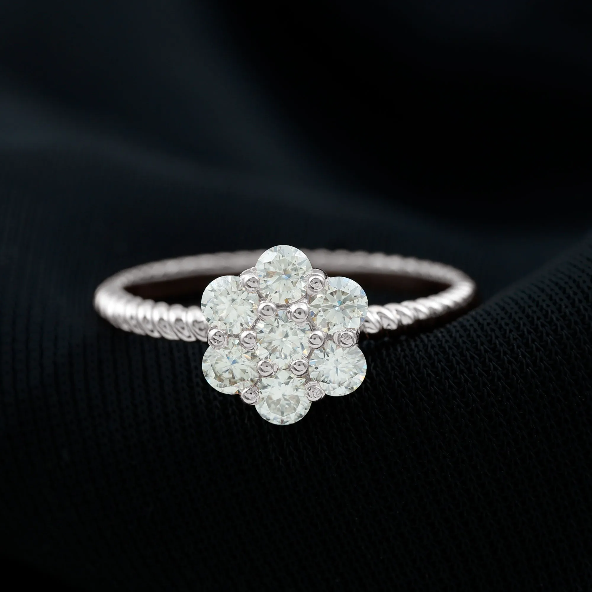 3/4 CT Moissanite Floral Cluster Ring with Twisted Rope Details