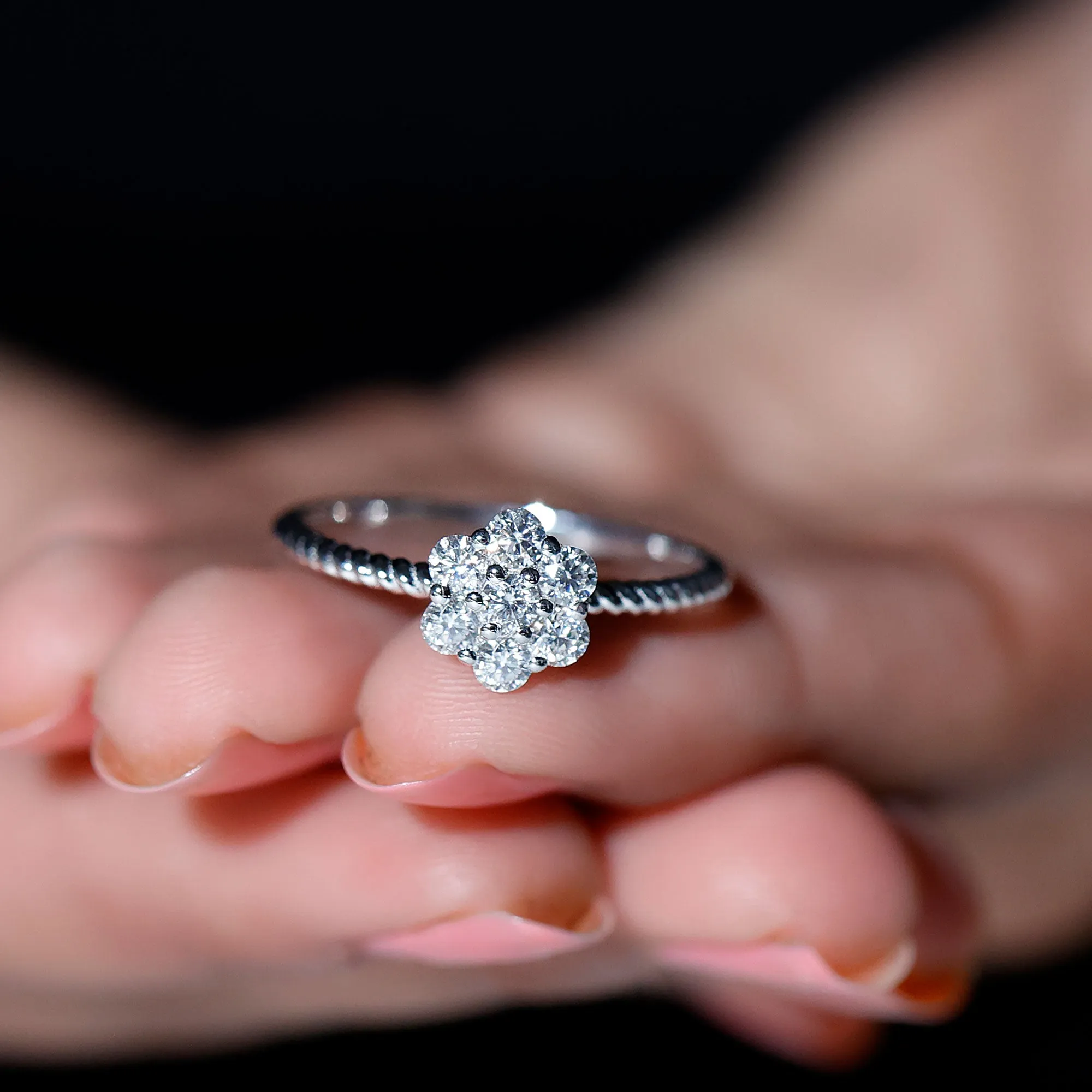 3/4 CT Moissanite Floral Cluster Ring with Twisted Rope Details