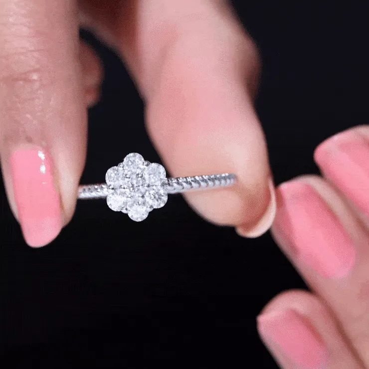 3/4 CT Moissanite Floral Cluster Ring with Twisted Rope Details