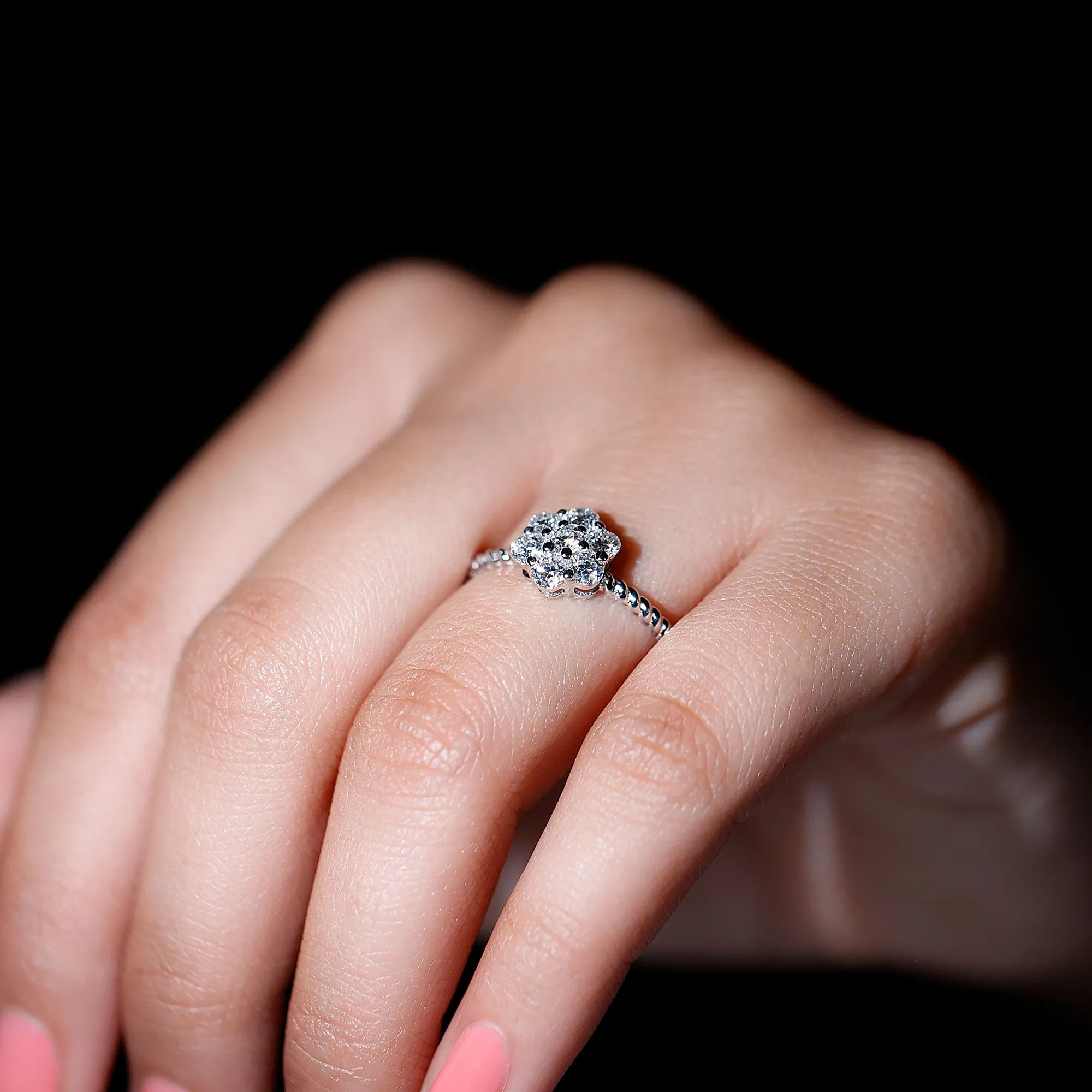3/4 CT Moissanite Floral Cluster Ring with Twisted Rope Details