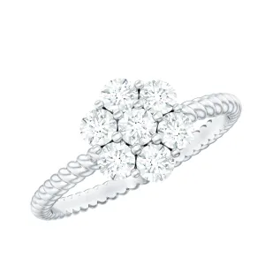 3/4 CT Moissanite Floral Cluster Ring with Twisted Rope Details