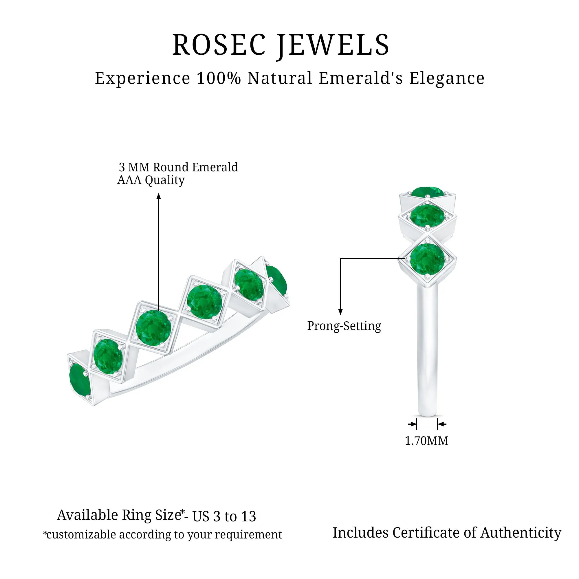 3/4 CT Round Cut Emerald Half Eternity Ring for Women