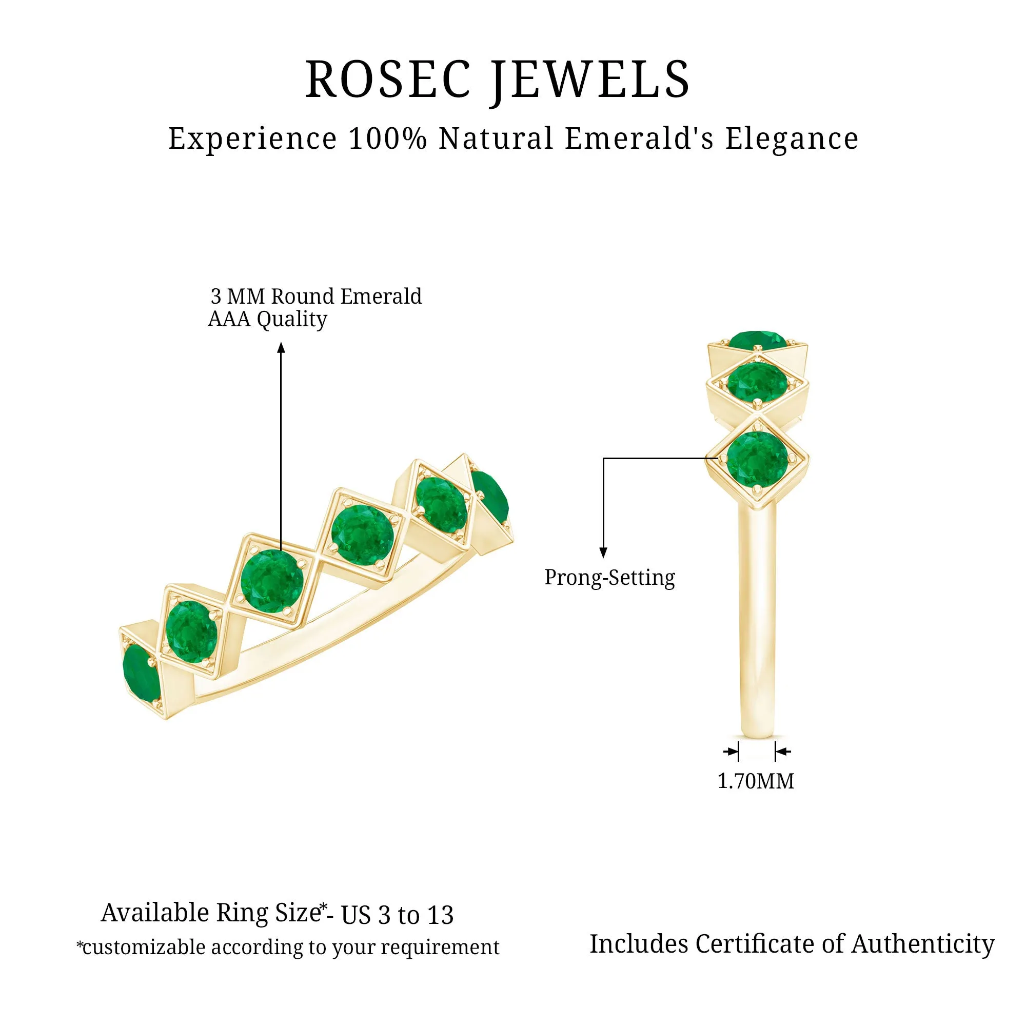 3/4 CT Round Cut Emerald Half Eternity Ring for Women
