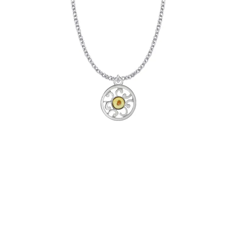 3/4 Inch Silver Plated Round Filigree Circle with Mustard Seed Center Necklace