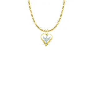 3/4 Inch Two-Tone 14KT Gold Plated Over Sterling Silver Dove and Filigree Heart Necklace