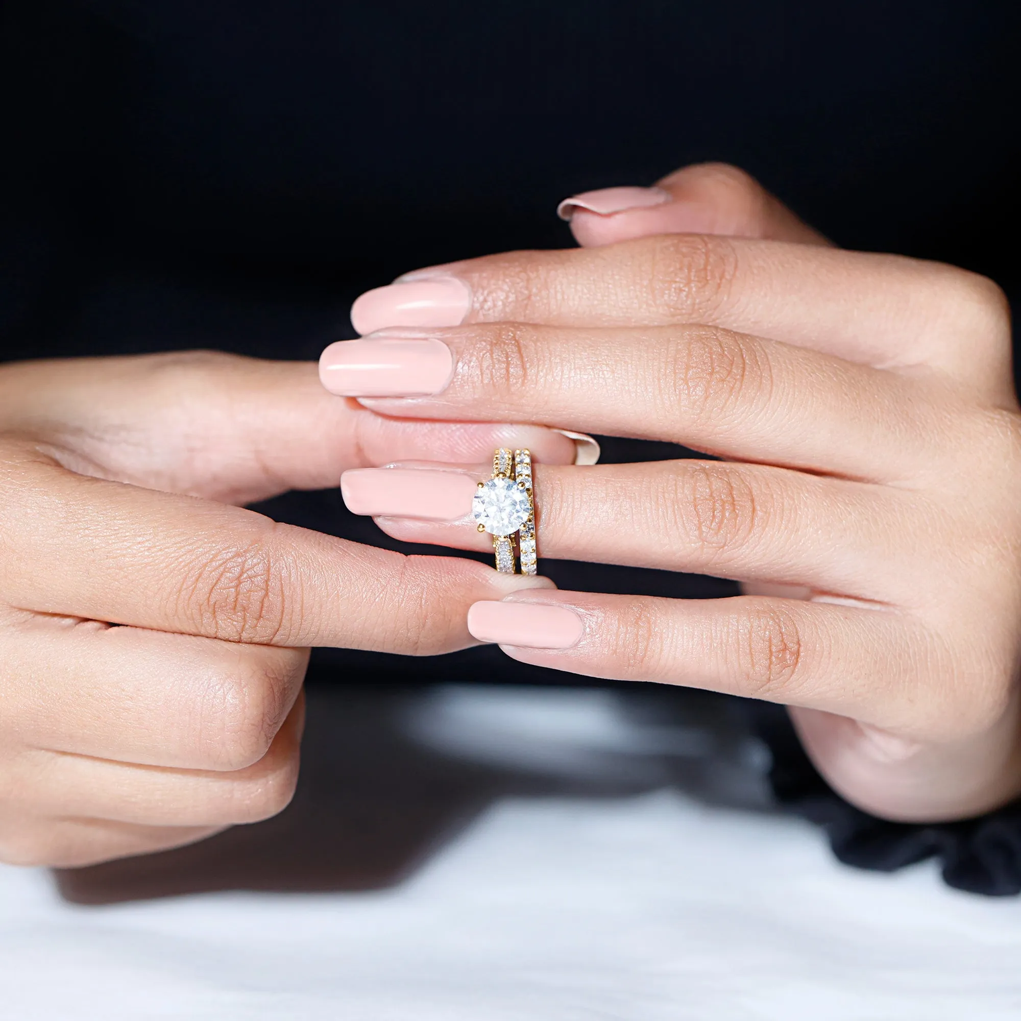 4.25 CT Moissanite Solitaire Eternity Engagement Ring Set