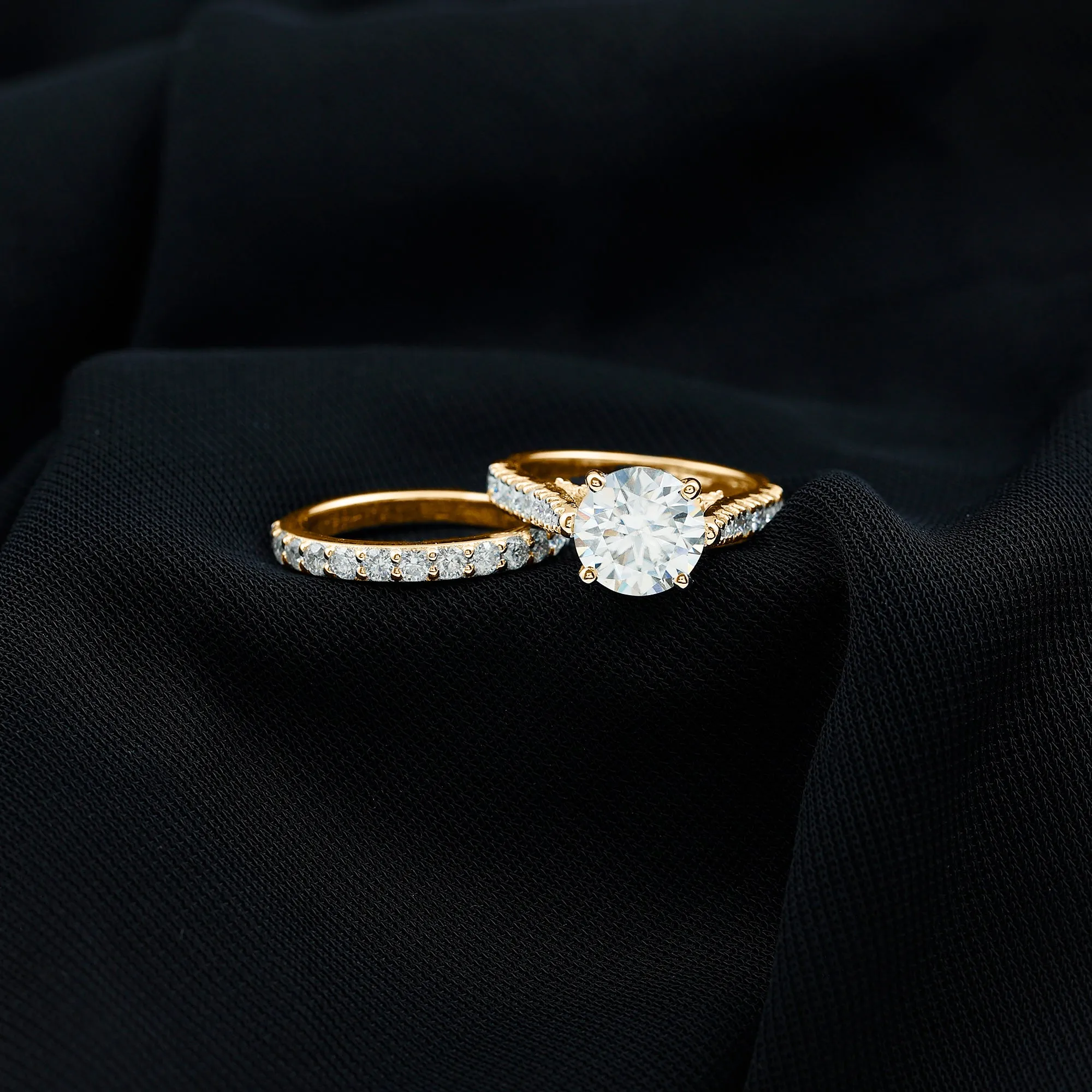 4.25 CT Moissanite Solitaire Eternity Engagement Ring Set