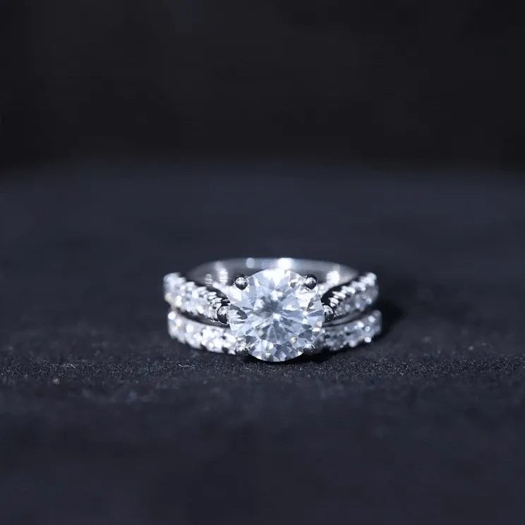 4.25 CT Moissanite Solitaire Eternity Engagement Ring Set