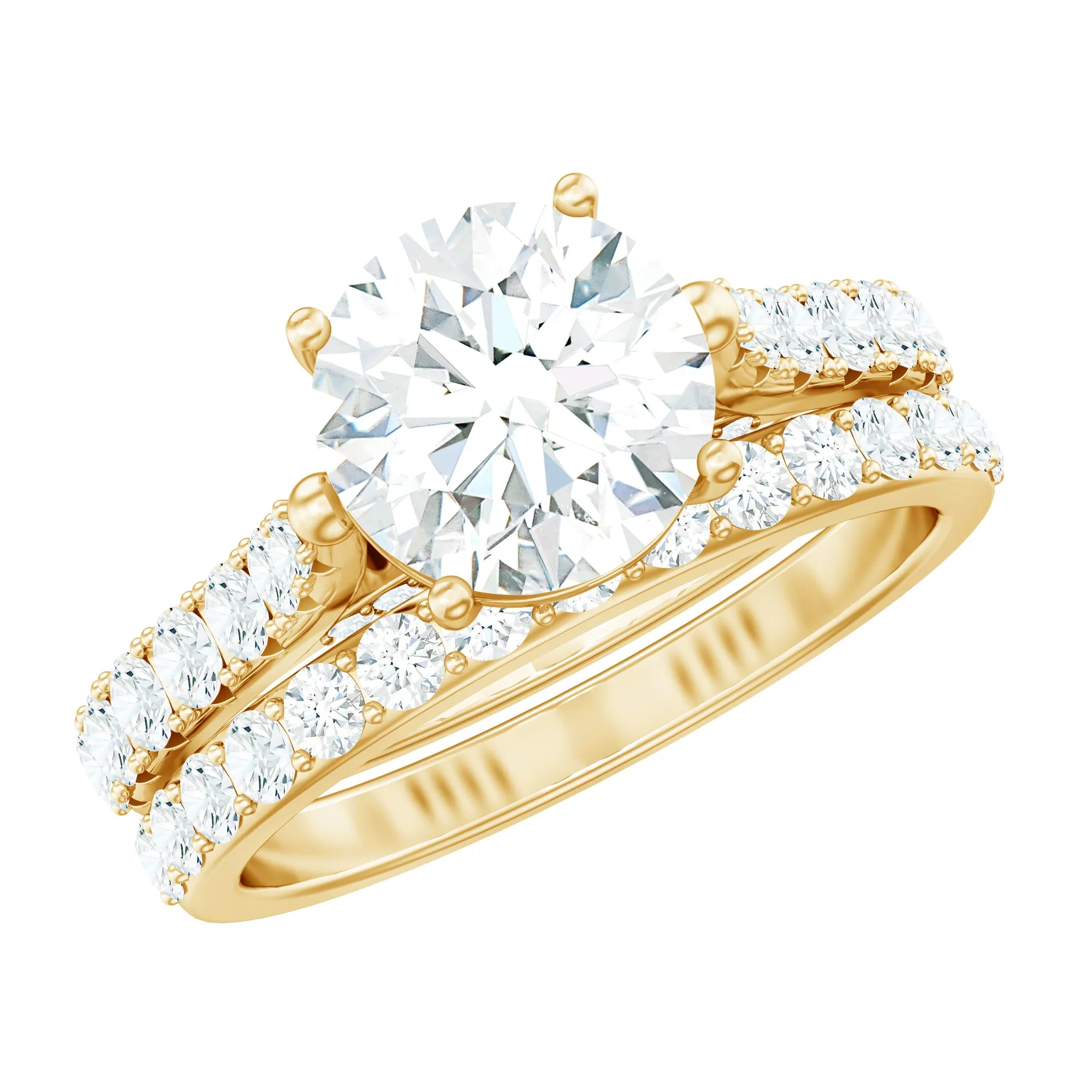 4.25 CT Moissanite Solitaire Eternity Engagement Ring Set