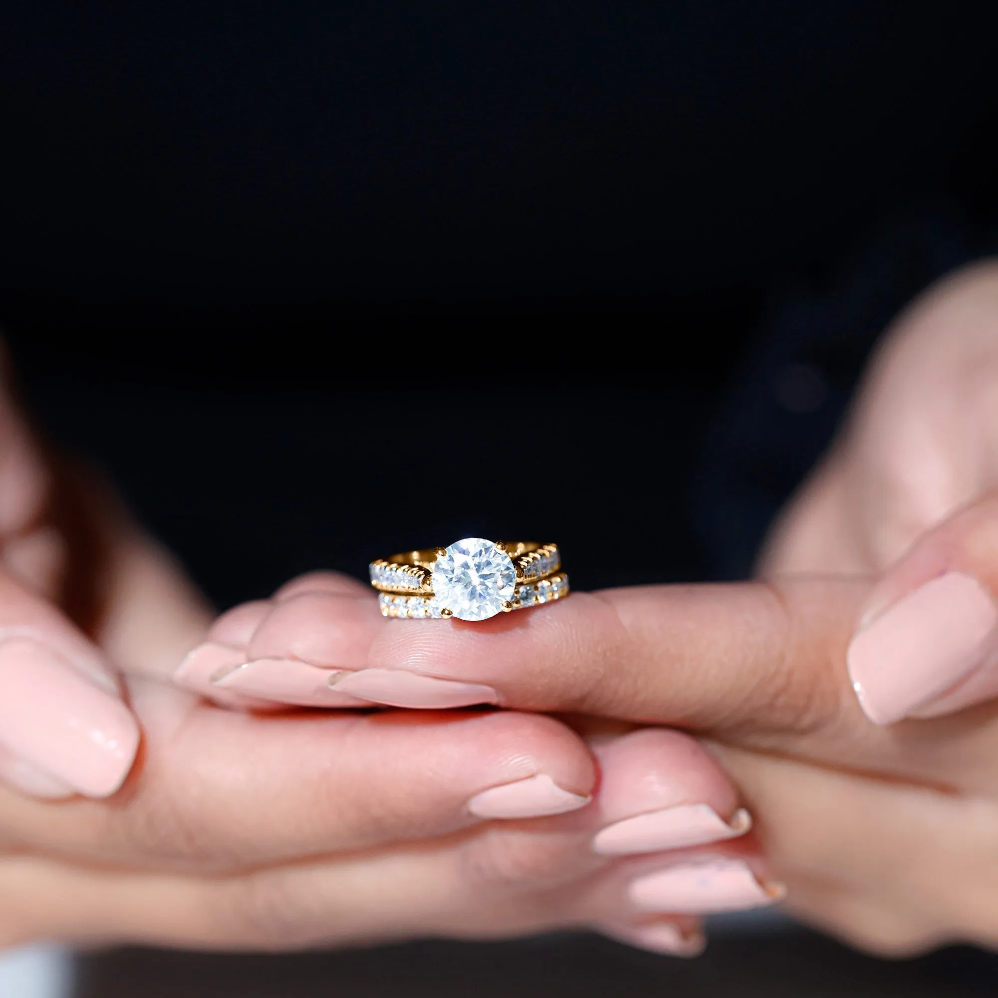 4.25 CT Moissanite Solitaire Eternity Engagement Ring Set