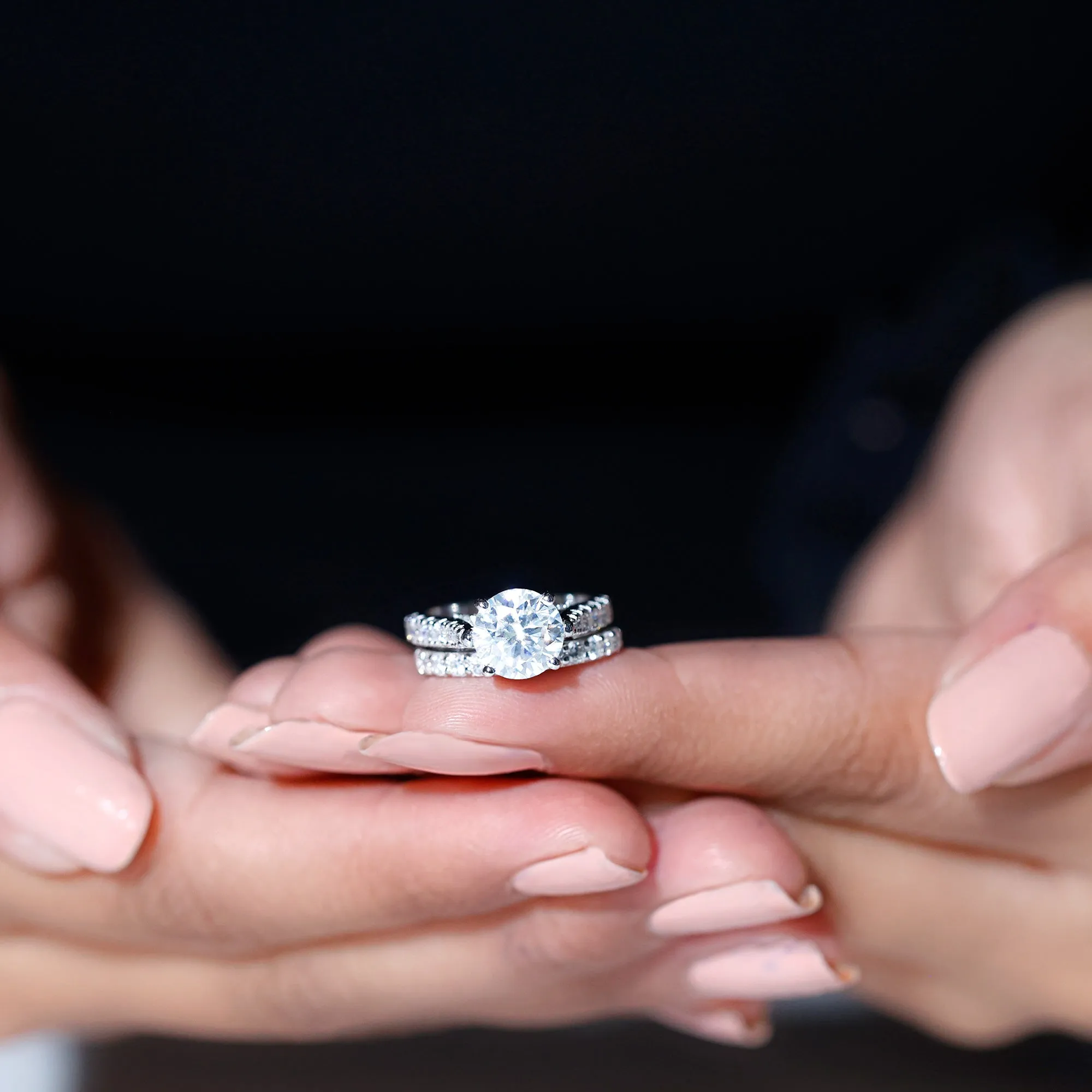 4.25 CT Moissanite Solitaire Eternity Engagement Ring Set