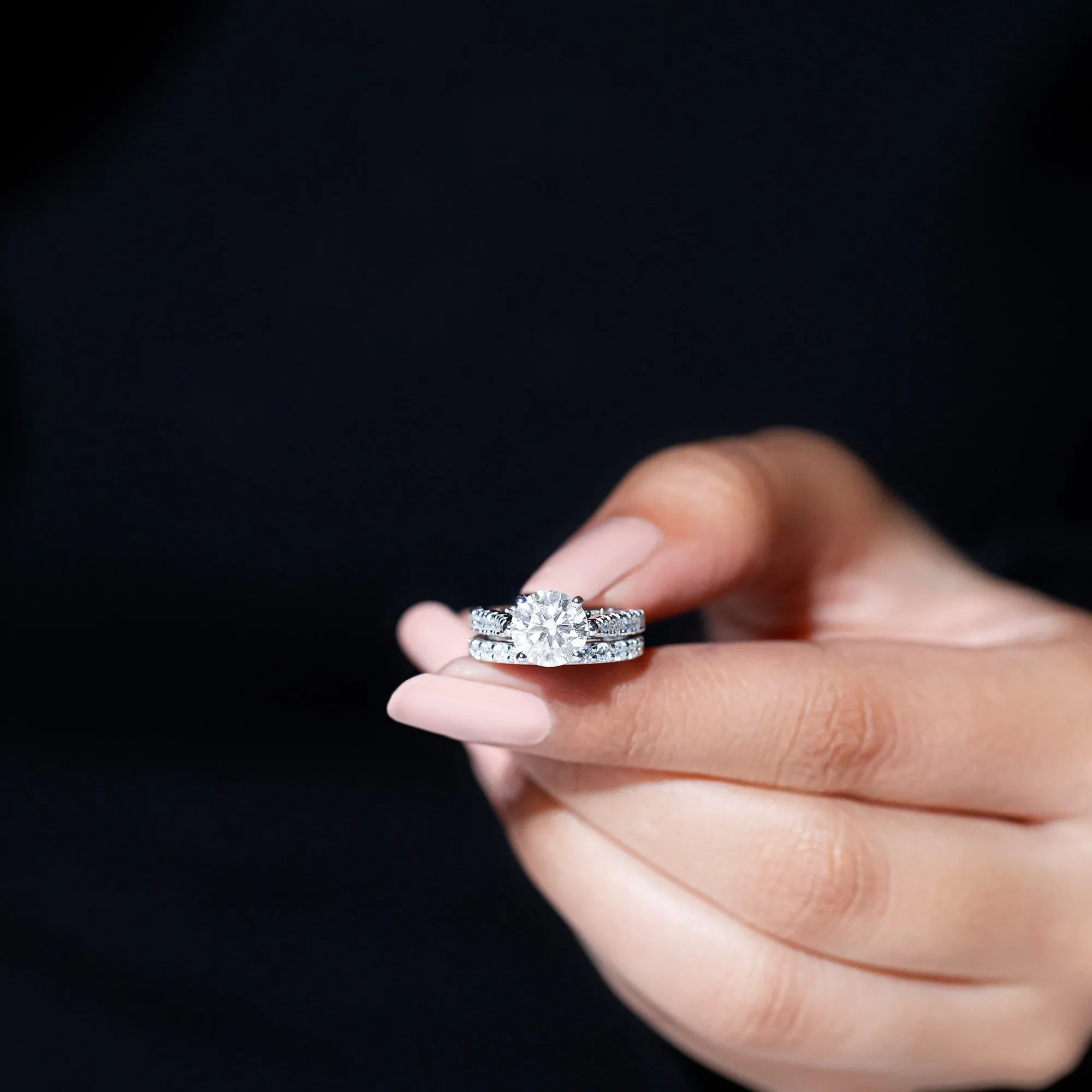 4.25 CT Moissanite Solitaire Eternity Engagement Ring Set