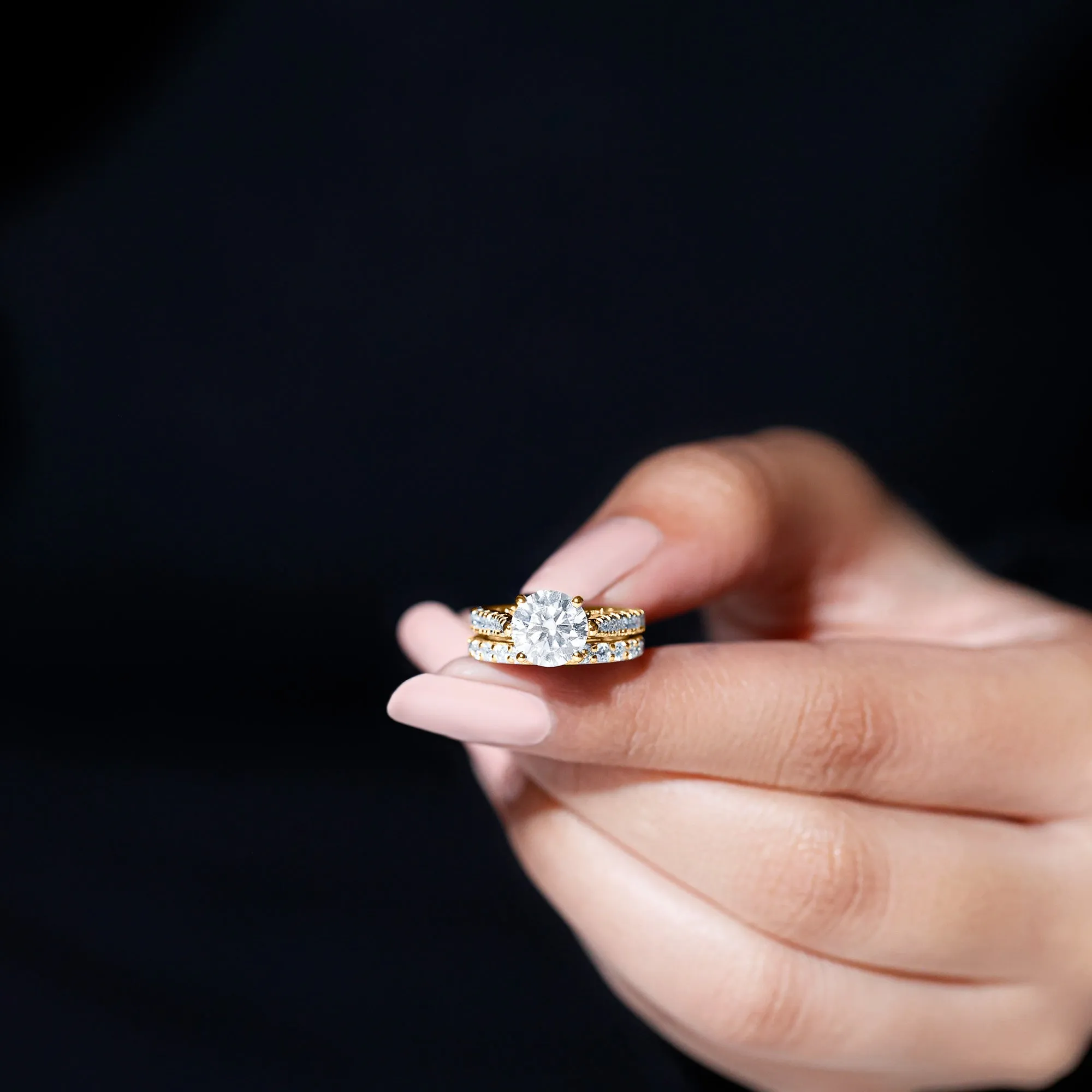 4.25 CT Moissanite Solitaire Eternity Engagement Ring Set