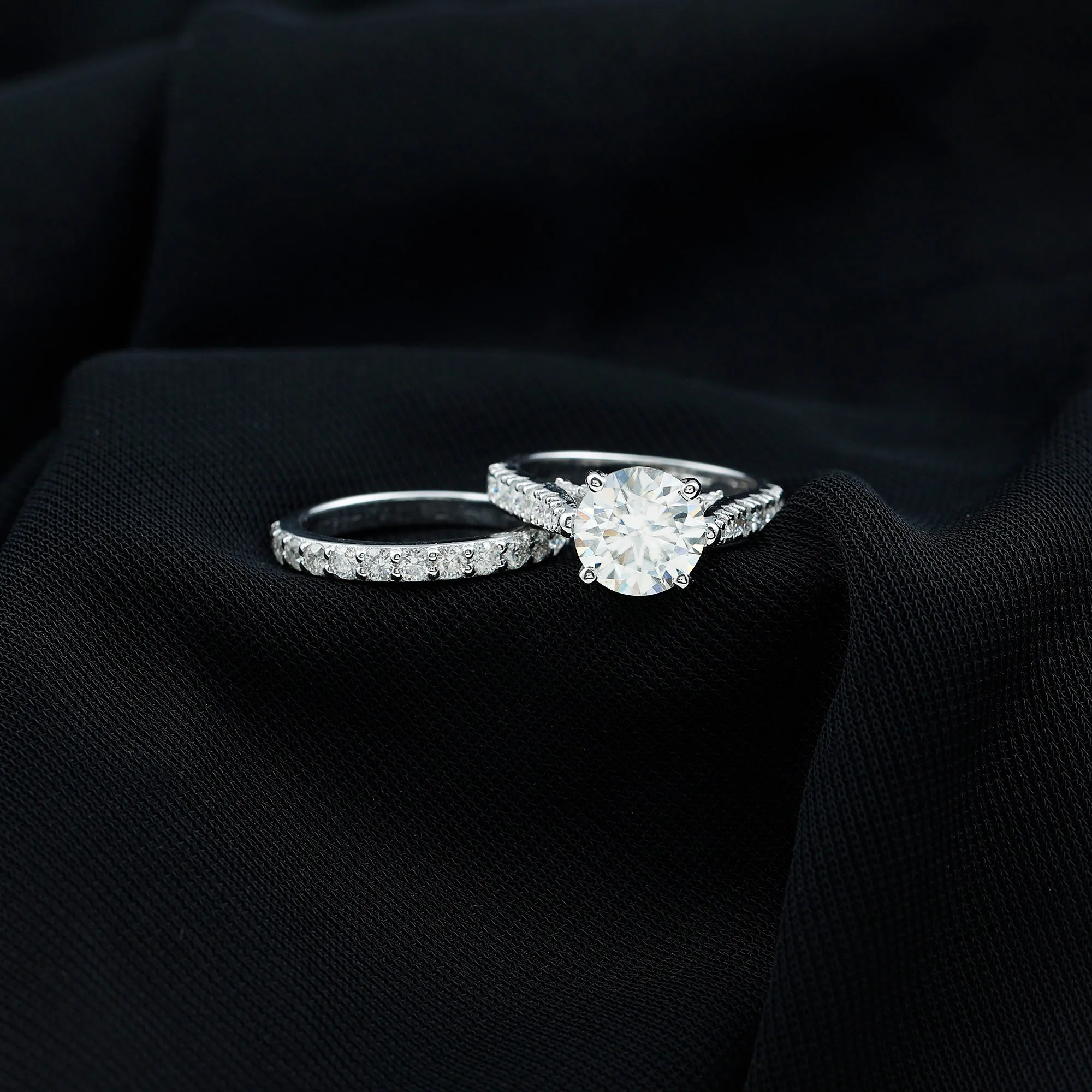 4.25 CT Moissanite Solitaire Eternity Engagement Ring Set