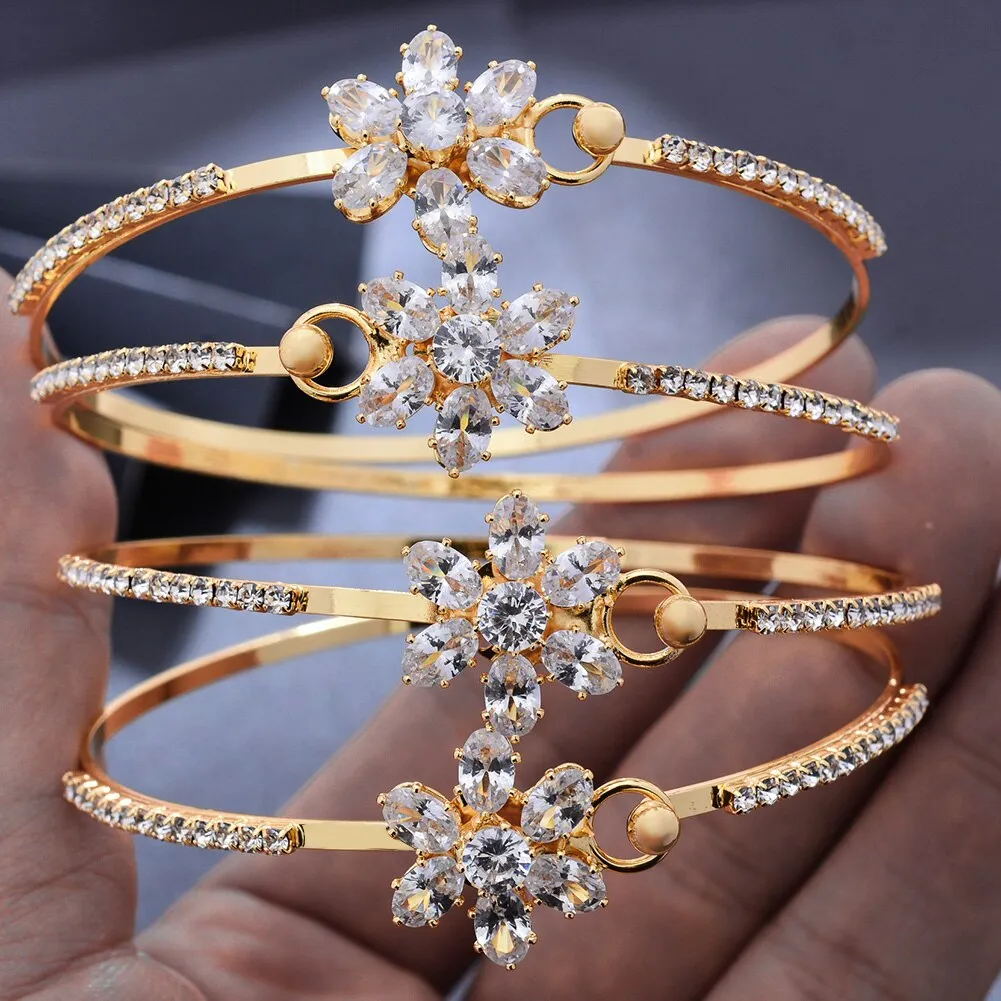 4pcs/lot Dubai Gold Color Zircon African Bridal wedding Bangles For Women