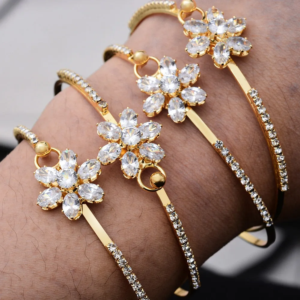 4pcs/lot Dubai Gold Color Zircon African Bridal wedding Bangles For Women