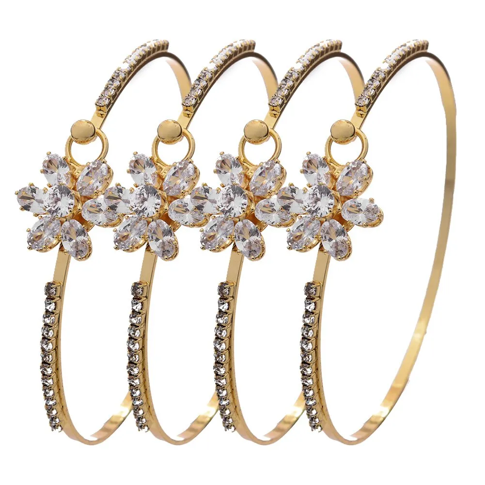 4pcs/lot Dubai Gold Color Zircon African Bridal wedding Bangles For Women