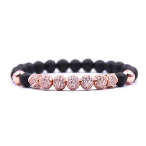 8MM MEN-WOMEN-BLACK-MATTE-AGATE-ONYX-Filled High Polish Finsh -ZIRCON-ROSE-DISCO-BALL-BEADED
