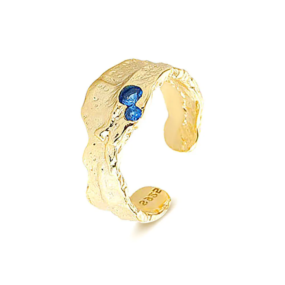 925 Silver Texture Irregular Red And Blue Zircon Ring