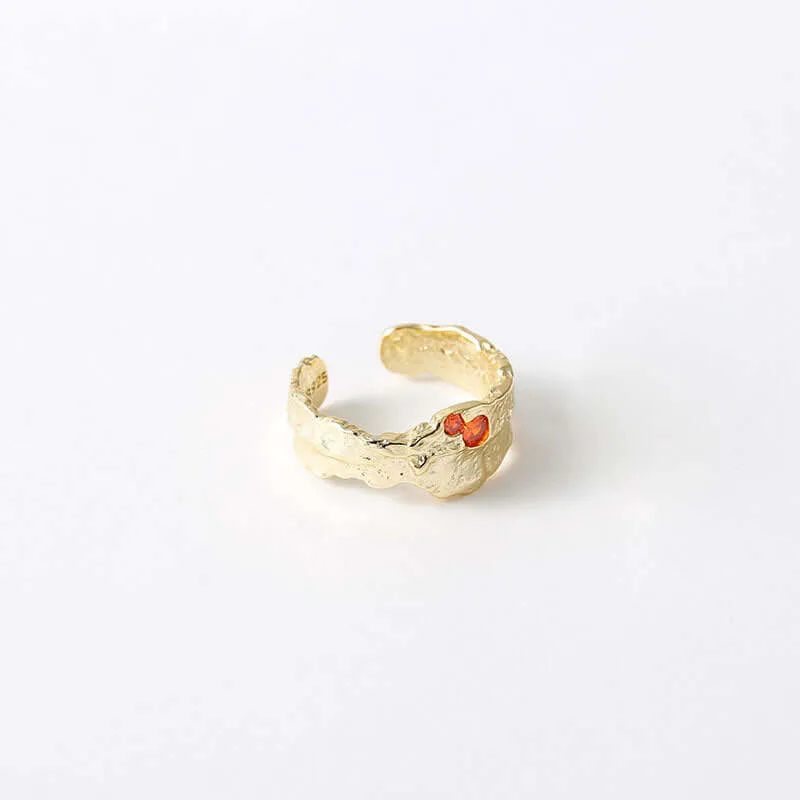 925 Silver Texture Irregular Red And Blue Zircon Ring