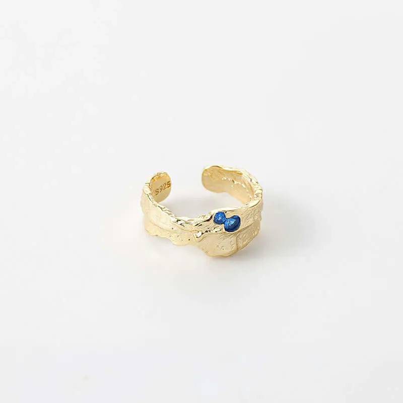 925 Silver Texture Irregular Red And Blue Zircon Ring