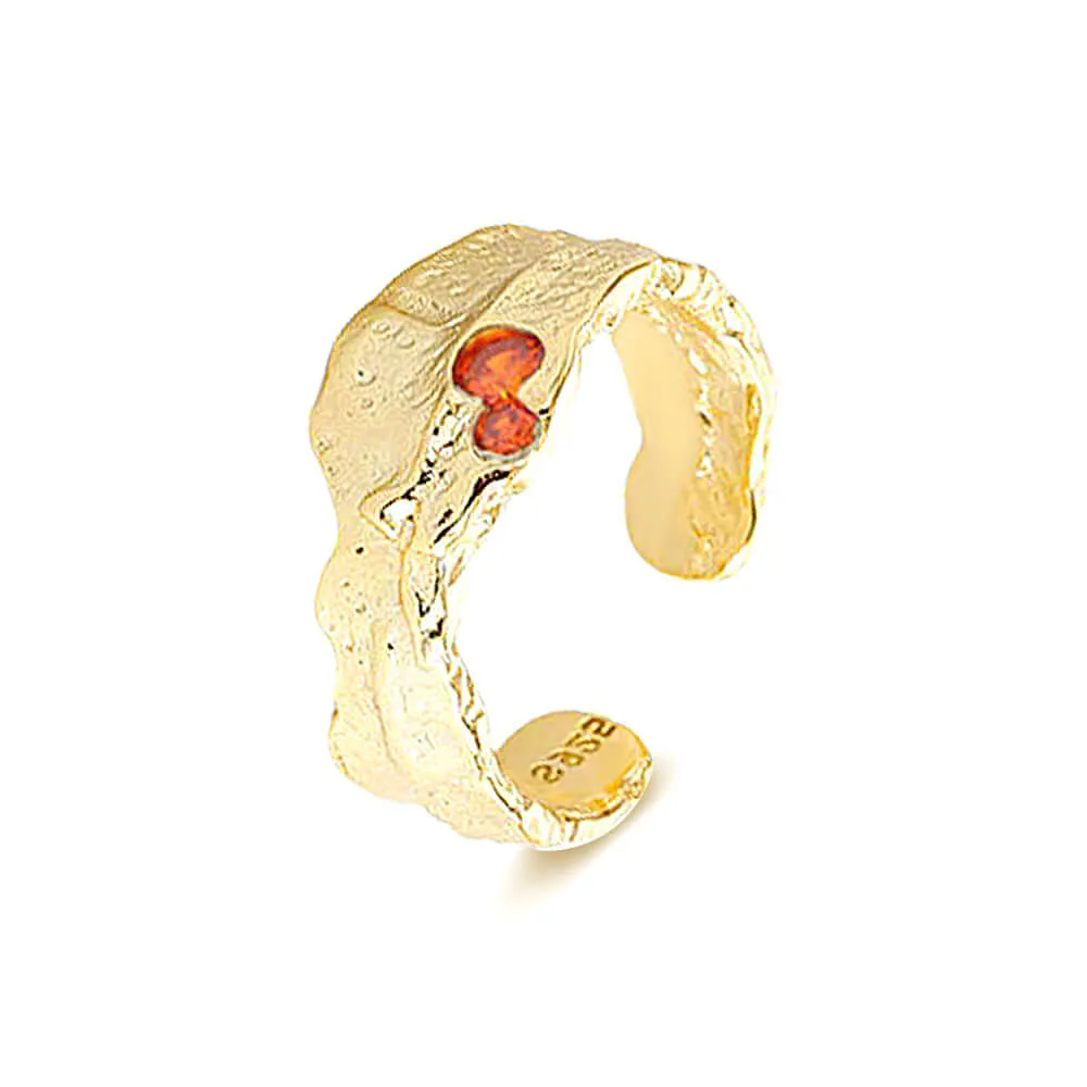 925 Silver Texture Irregular Red And Blue Zircon Ring