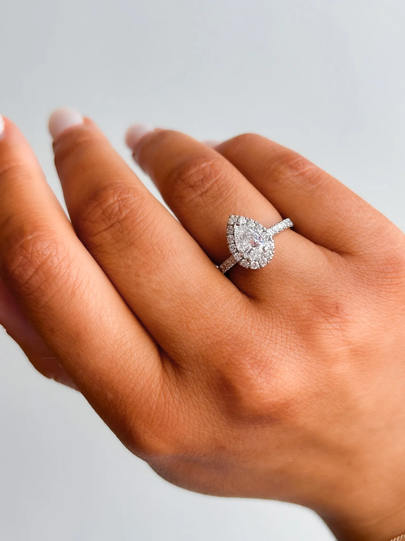 Abigail - Platinum Pear Halo Castle 1.32ct Earth Grown Diamond Engagement Ring