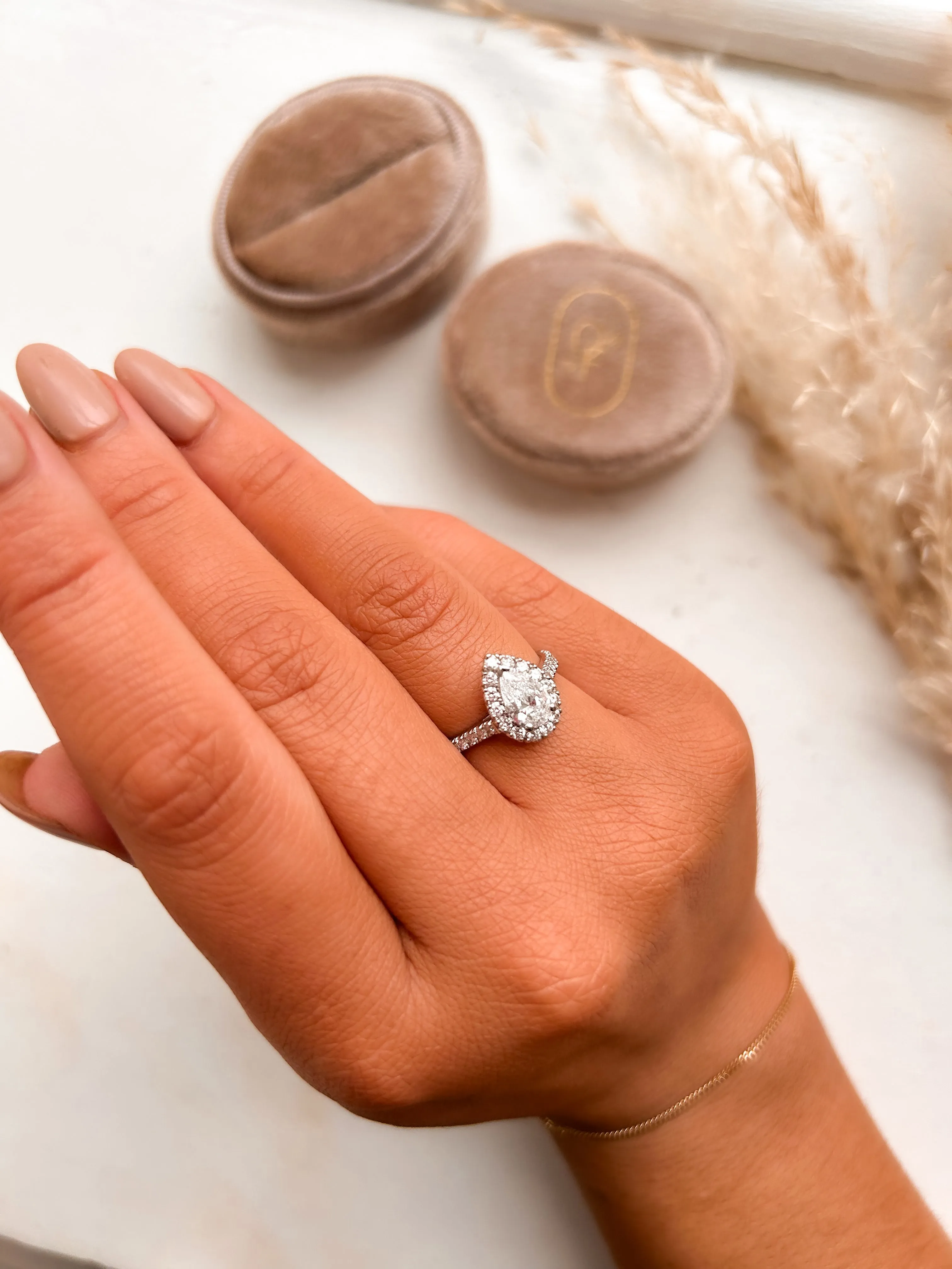 Abigail - Platinum Pear Halo Castle 1.32ct Earth Grown Diamond Engagement Ring