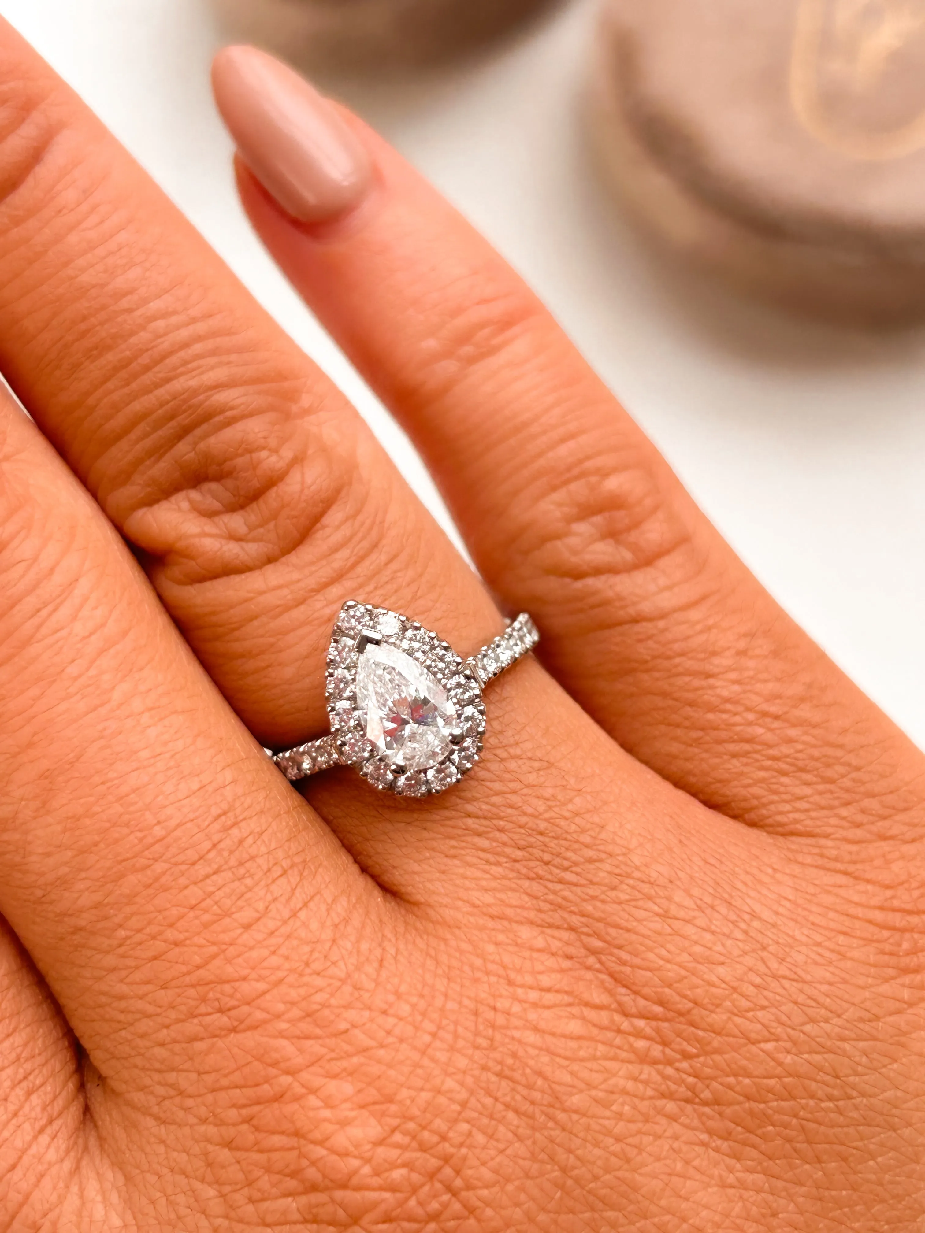 Abigail - Platinum Pear Halo Castle 1.32ct Earth Grown Diamond Engagement Ring