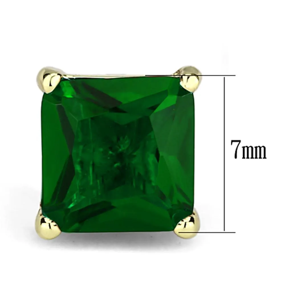 Alamode Gold Brass Earrings with Synthetic Synthetic Glass in Emerald