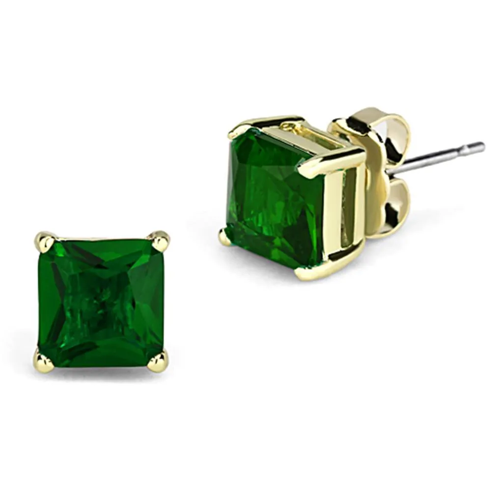 Alamode Gold Brass Earrings with Synthetic Synthetic Glass in Emerald