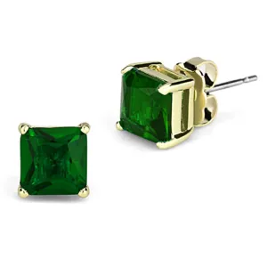 Alamode Gold Brass Earrings with Synthetic Synthetic Glass in Emerald