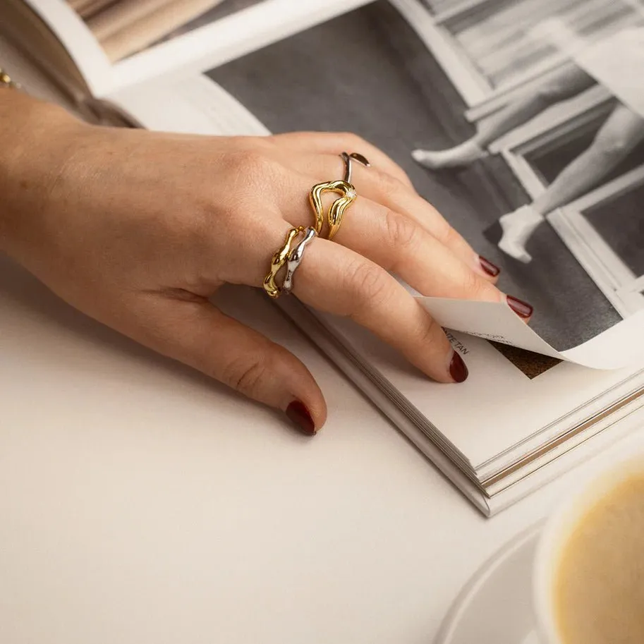Ania Haie Gold Twisted Wave Adjustable Ring R050-01G