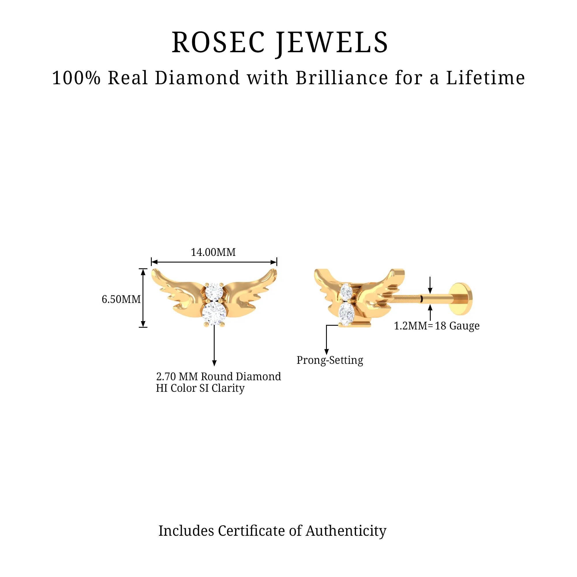 Animal Inspired Diamond Bird Earring for Helix Piercing